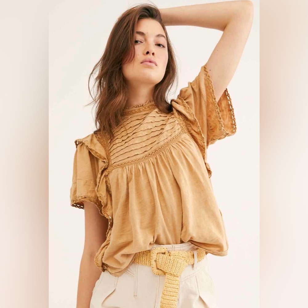 Free People Le Femme Ruffle Tee Blouse